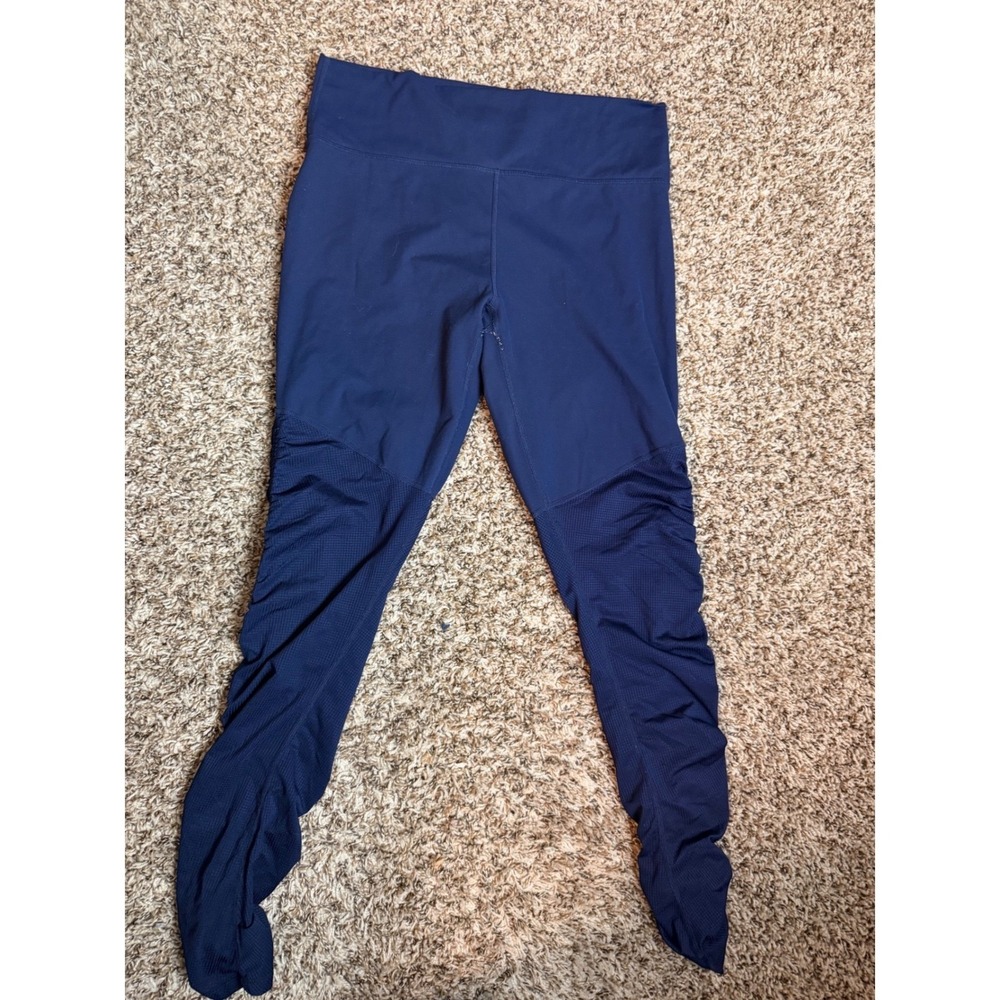 Fabletics Womens XL Navy Blue Ruched Mesh High Waisted Performance Leggings